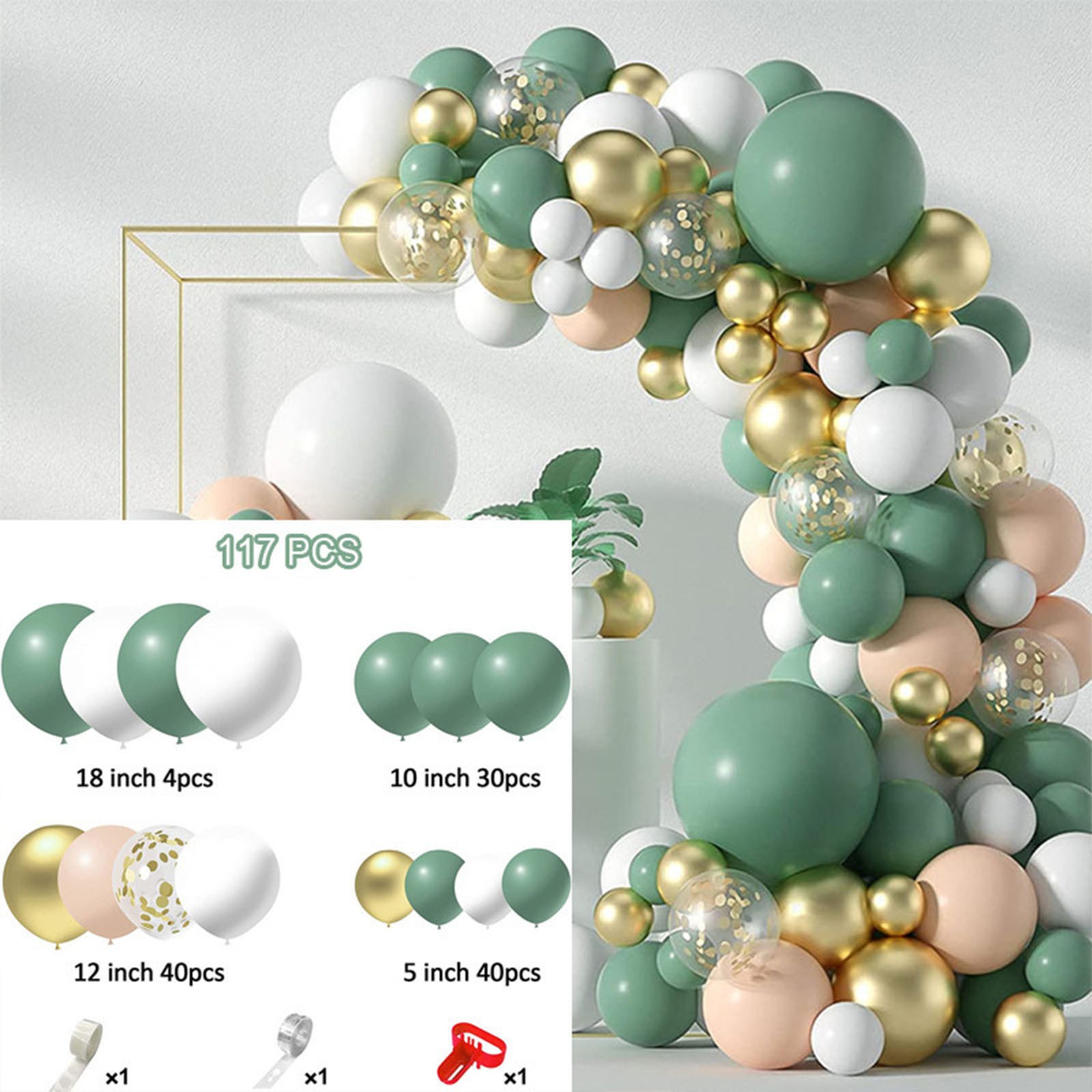 KCGYNP 117PCS Retro Avocado Balloon Chain Set,Green Gold Latex Balloons,Birthday Wedding Party Decorations
